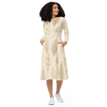 Long Sleeve Midi Dress - Floral Feathers Print - DipaliZ