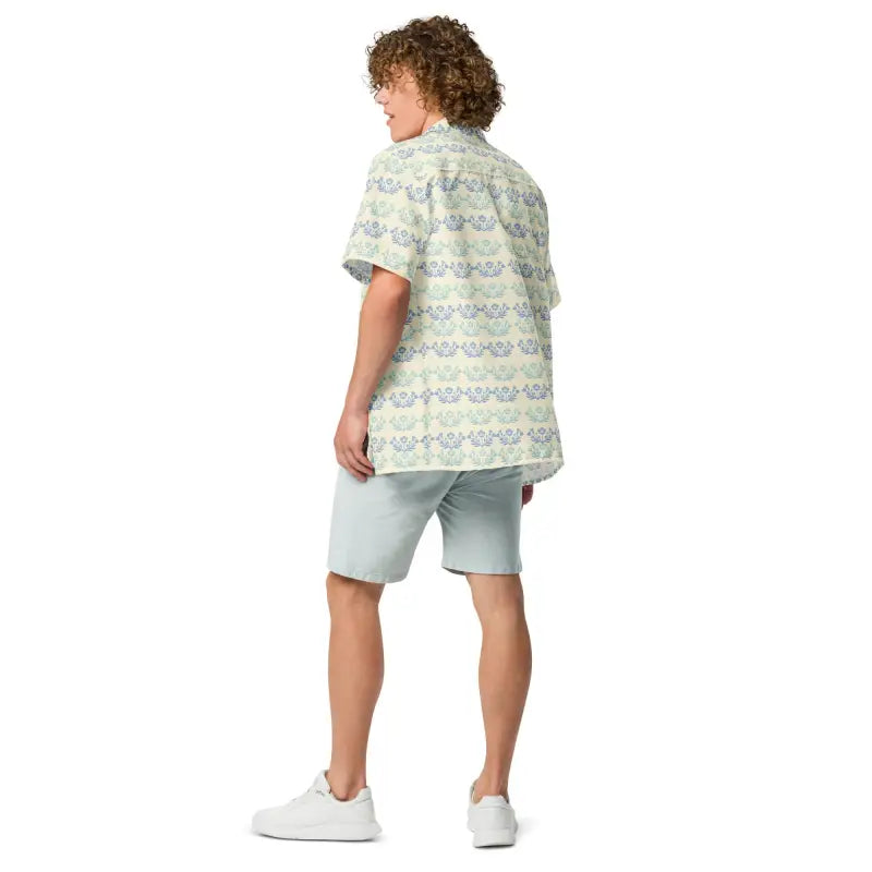 Floral Unisex Button Shirt - Eco Friendly Beige Style - DipaliZ