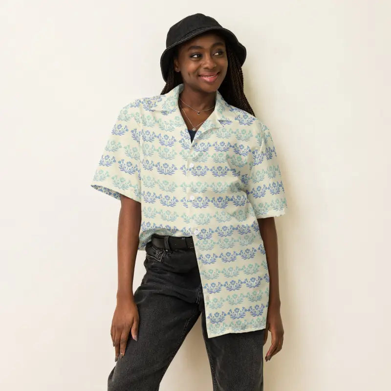 Floral Unisex Button Shirt - Eco Friendly Beige Style - DipaliZ