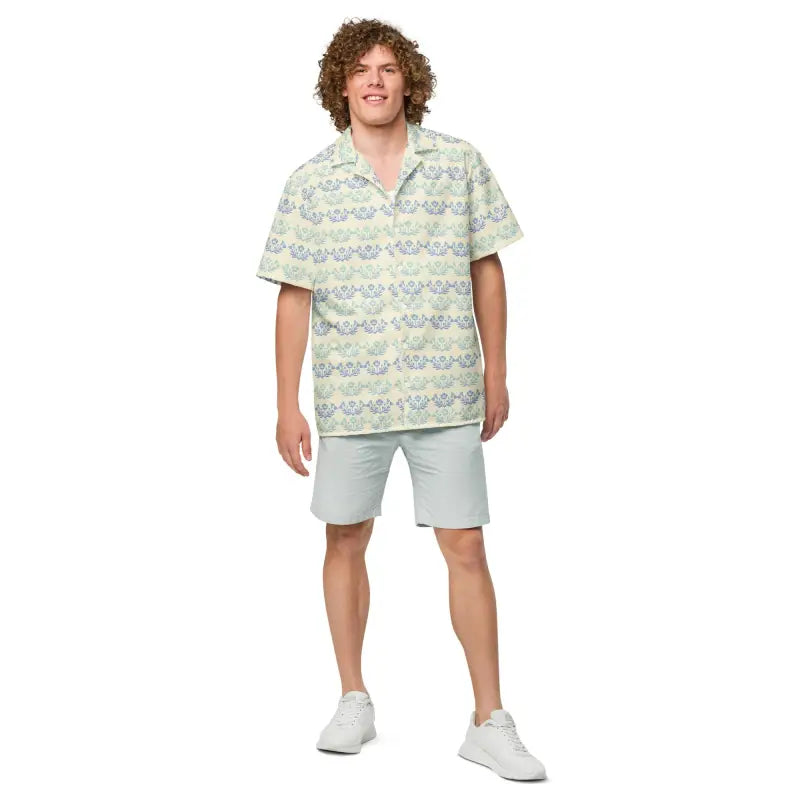 Floral Unisex Button Shirt - Eco Friendly Beige Style - DipaliZ