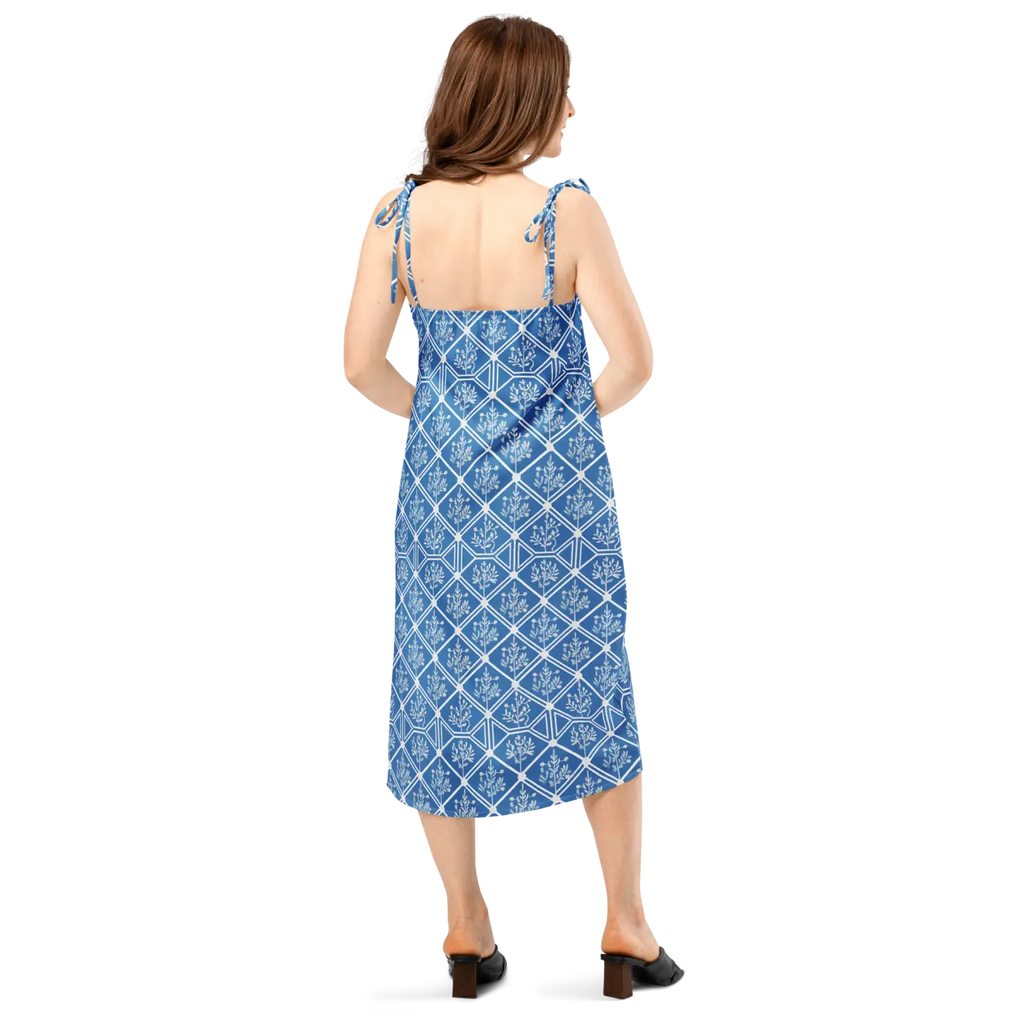 Floral Geometric Hexagon Midi Dress - Breezy Tie-Strap - DipaliZ