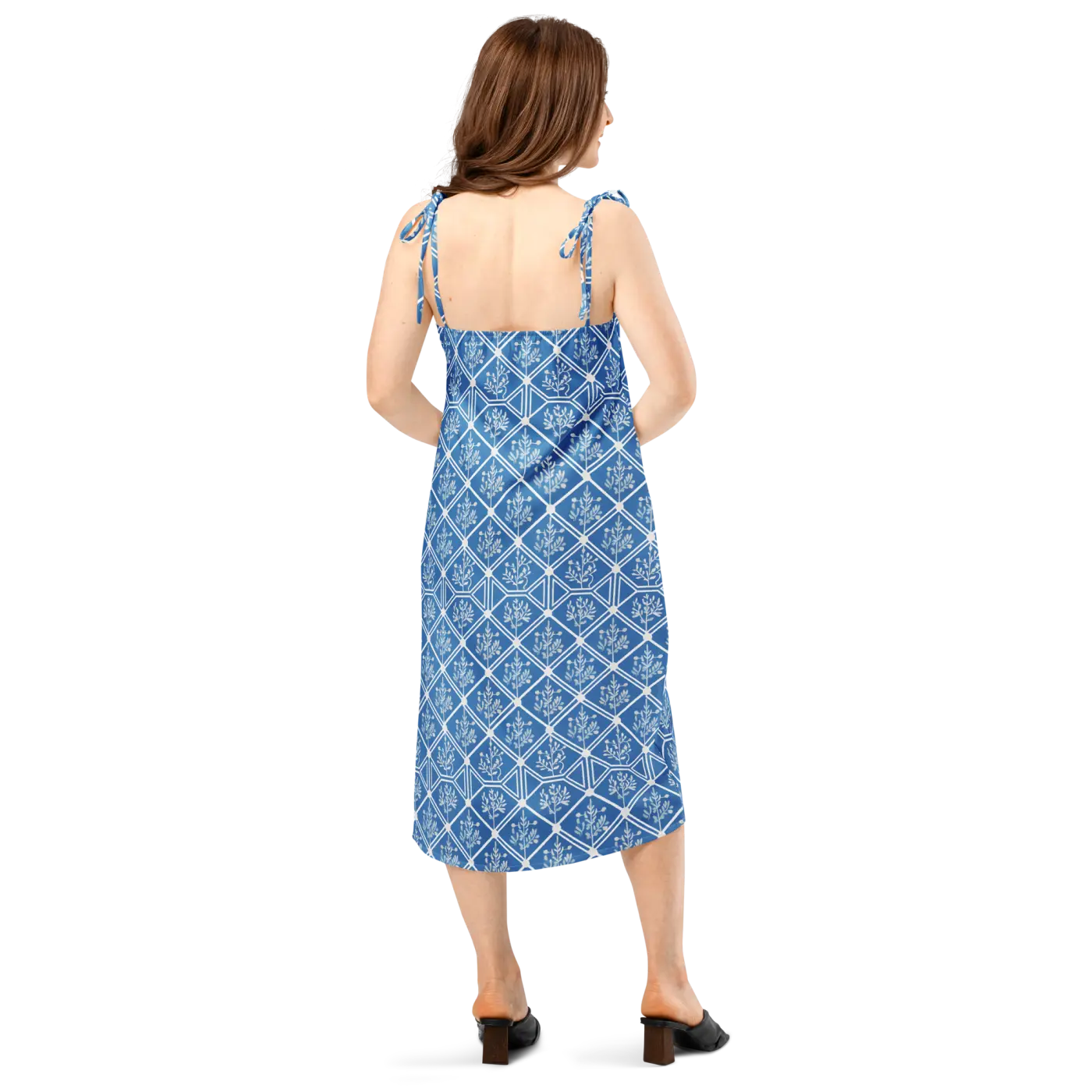 Floral Geometric Hexagon Midi Dress - Breezy Tie-Strap - DipaliZ