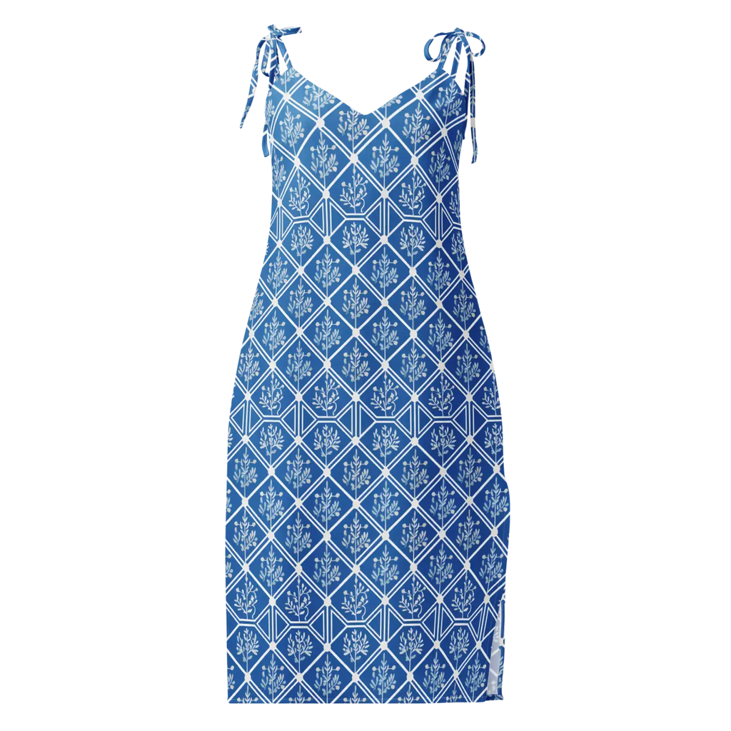 Floral Geometric Hexagon Midi Dress - Breezy Tie-Strap - DipaliZ