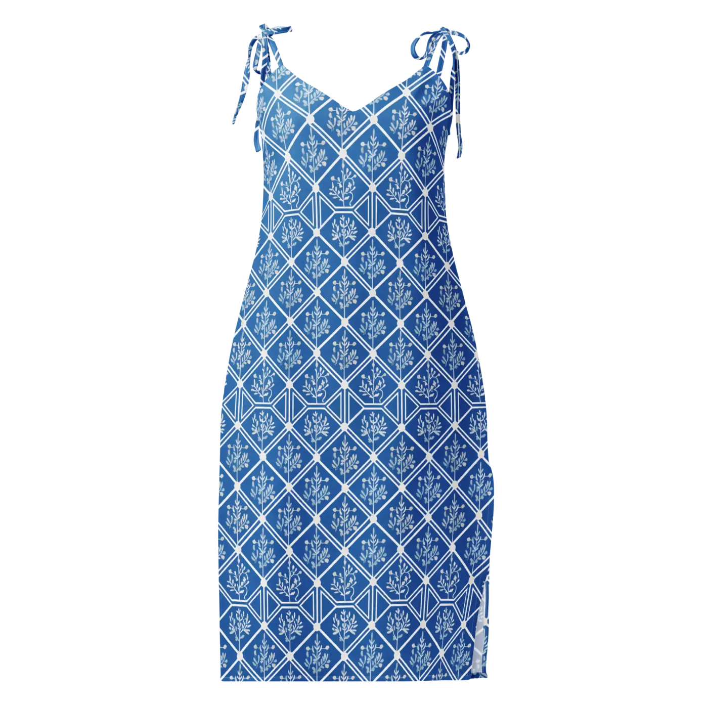 Floral Geometric Hexagon Midi Dress - Breezy Tie-Strap - DipaliZ
