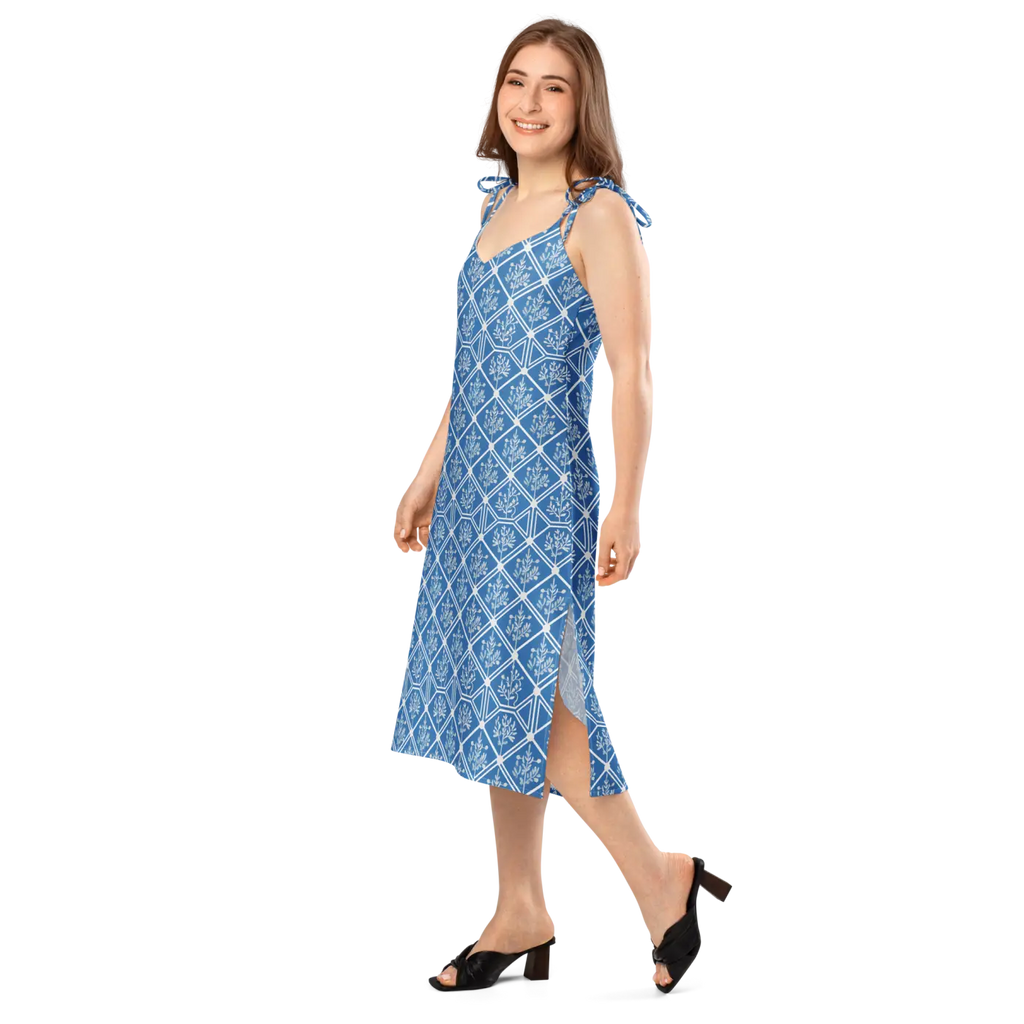 Floral Geometric Hexagon Midi Dress - Breezy Tie-Strap - DipaliZ