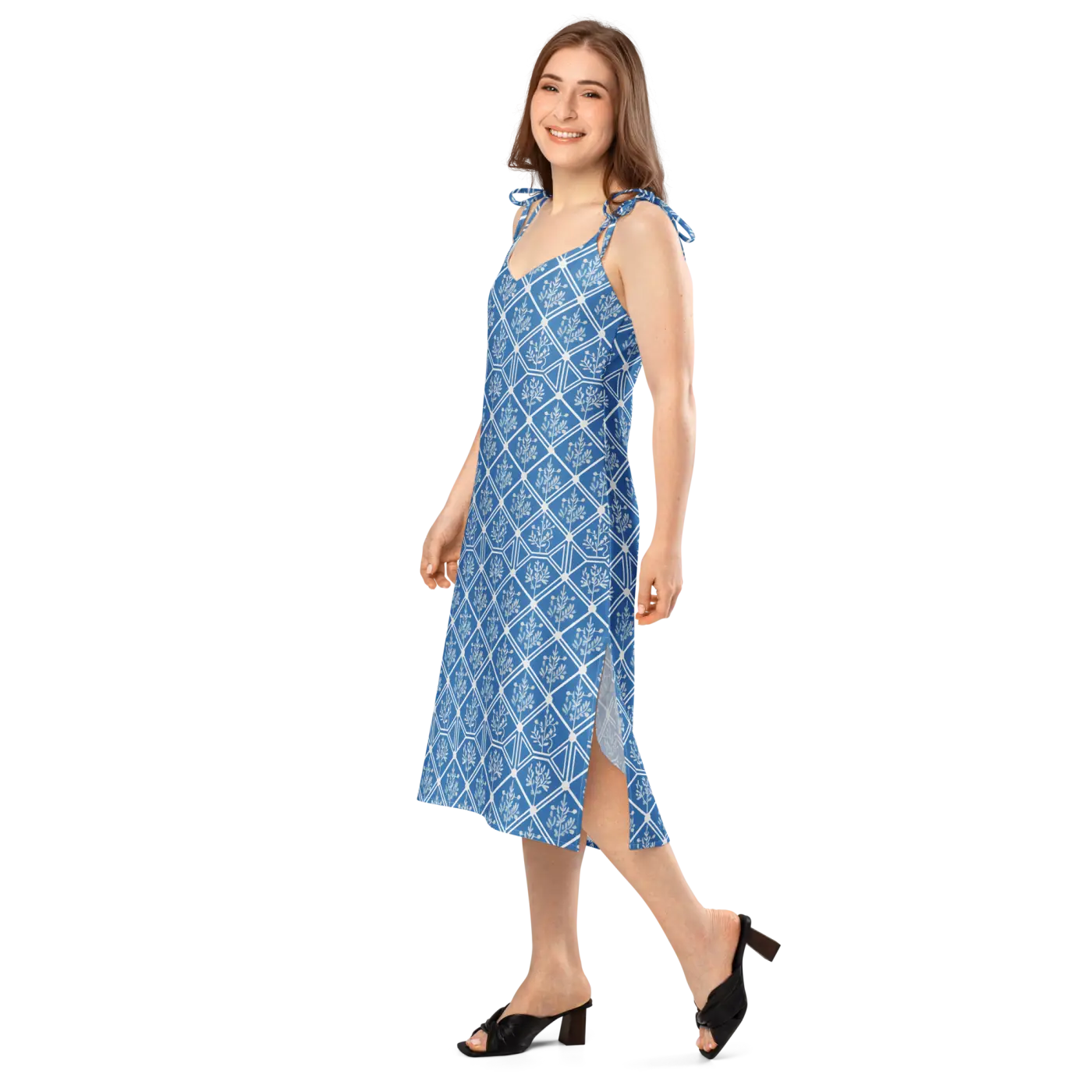 Floral Geometric Hexagon Midi Dress - Breezy Tie-Strap - DipaliZ