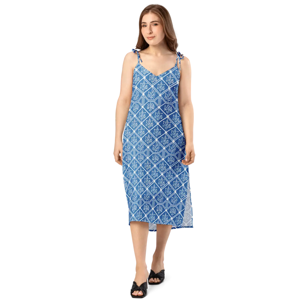 Floral Geometric Hexagon Midi Dress - Breezy Tie-Strap - DipaliZ