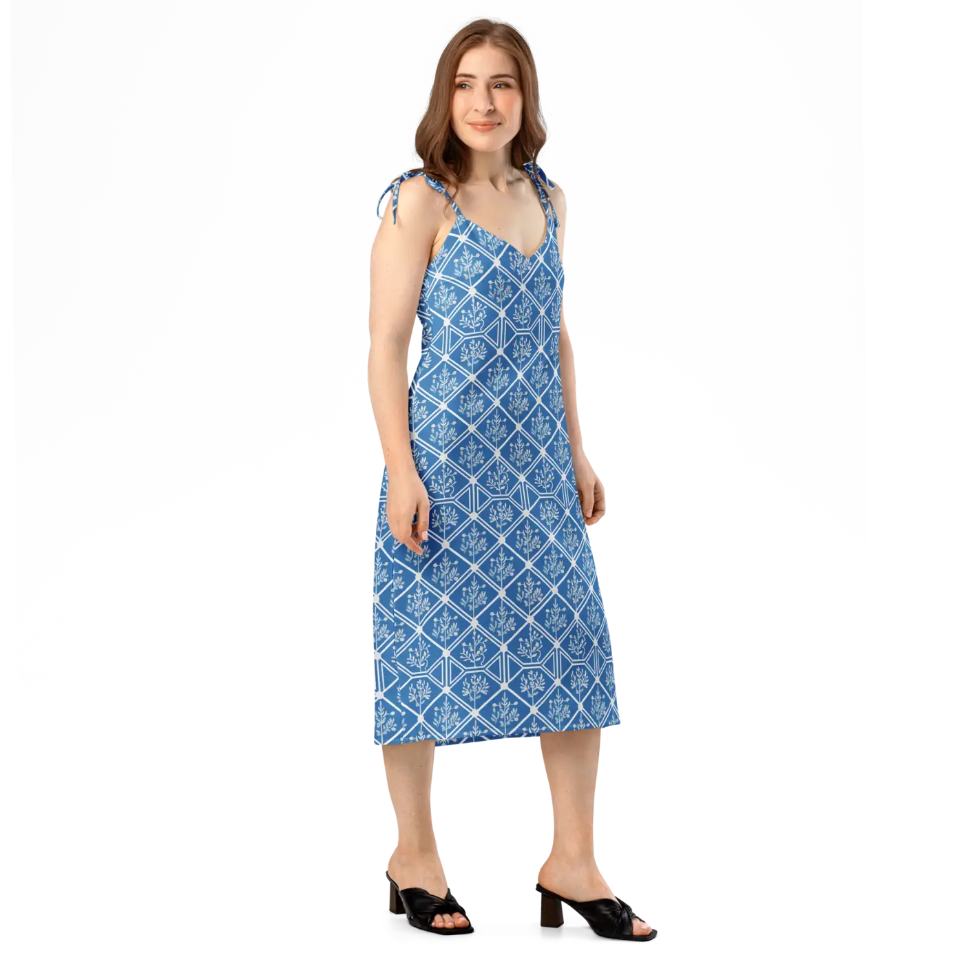 Floral Geometric Hexagon Midi Dress - Breezy Tie-Strap - DipaliZ