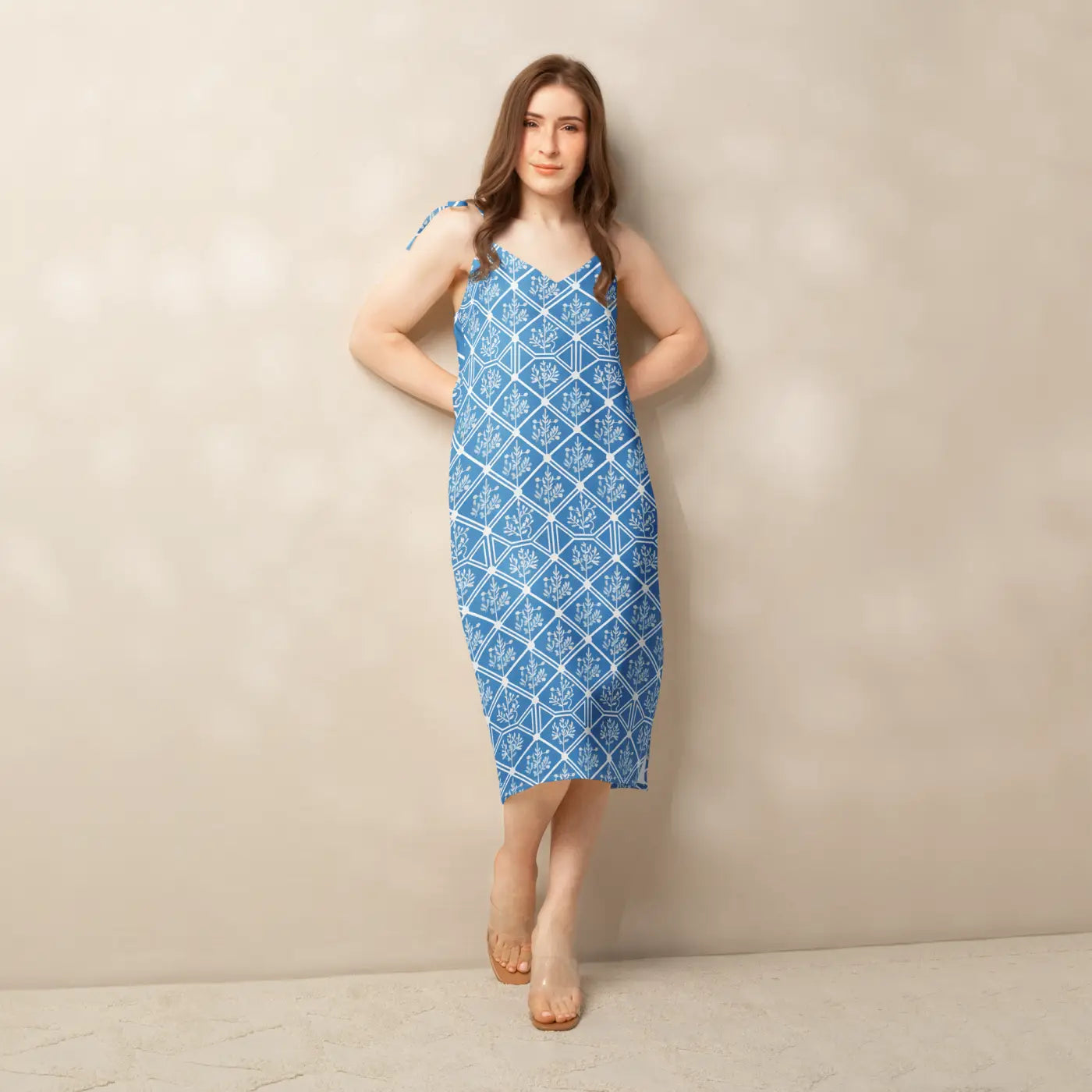 Floral Geometric Hexagon Midi Dress - Breezy Tie-Strap - DipaliZ