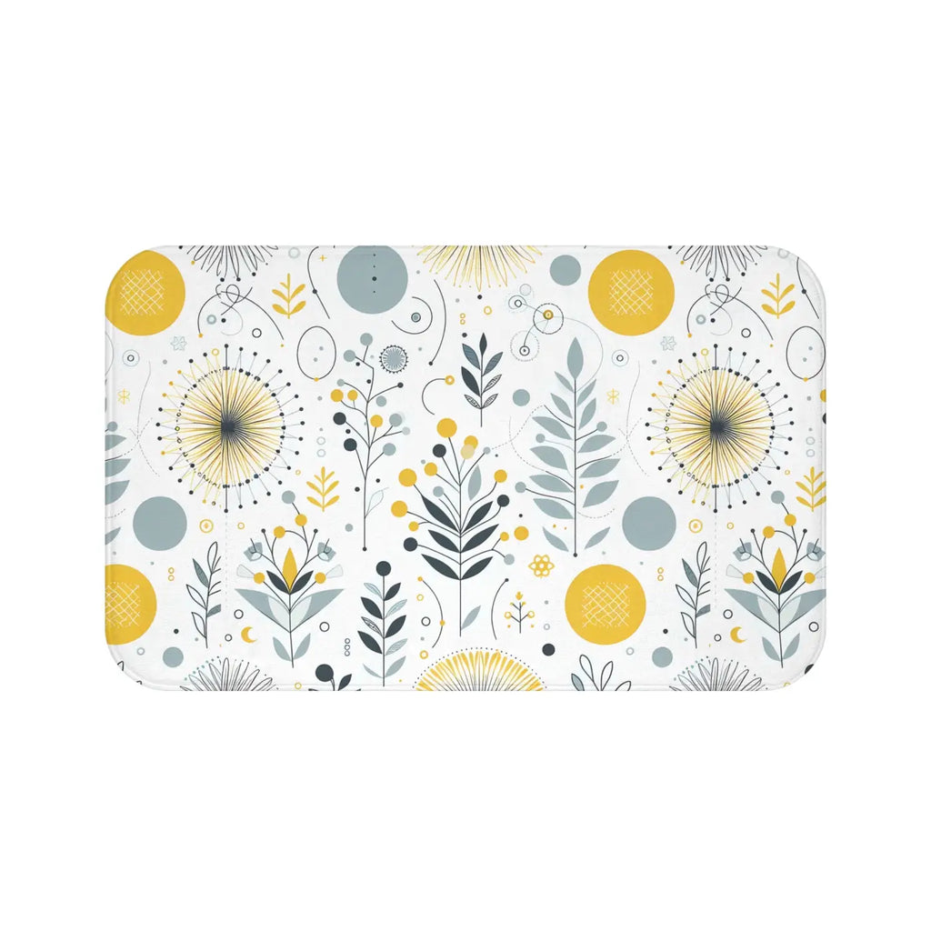 Floral Grey Pattern Bath Mat - Yellow Design - DipaliZ