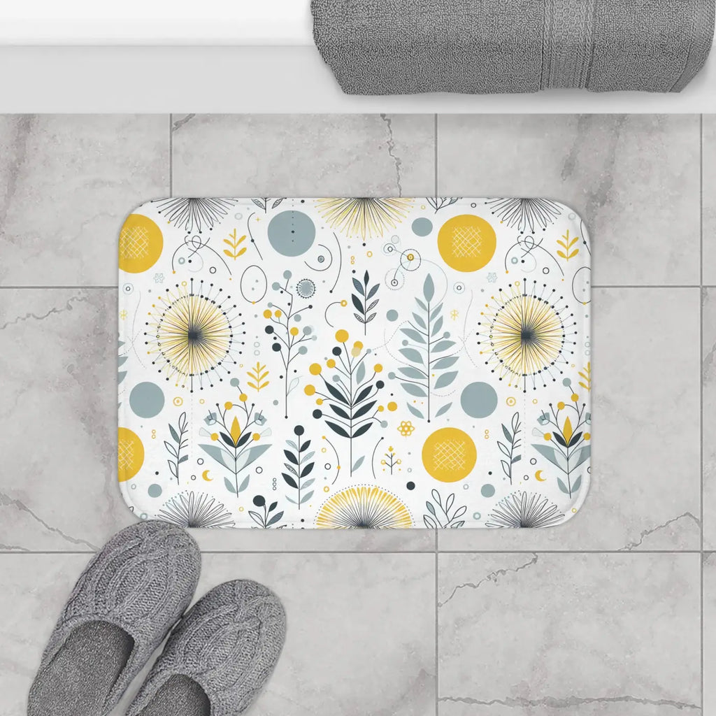 Floral Grey Pattern Bath Mat - Yellow Design - DipaliZ
