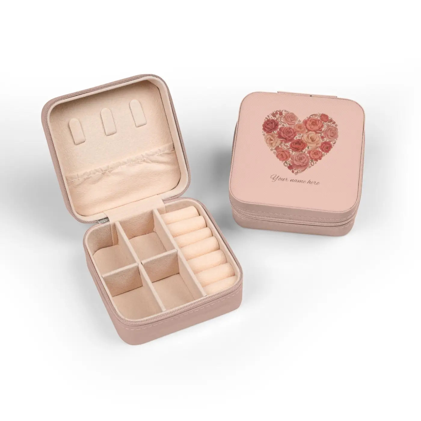 Floral Heart Jewelry Travel Case - Compact Pink Organizer - DipaliZ
