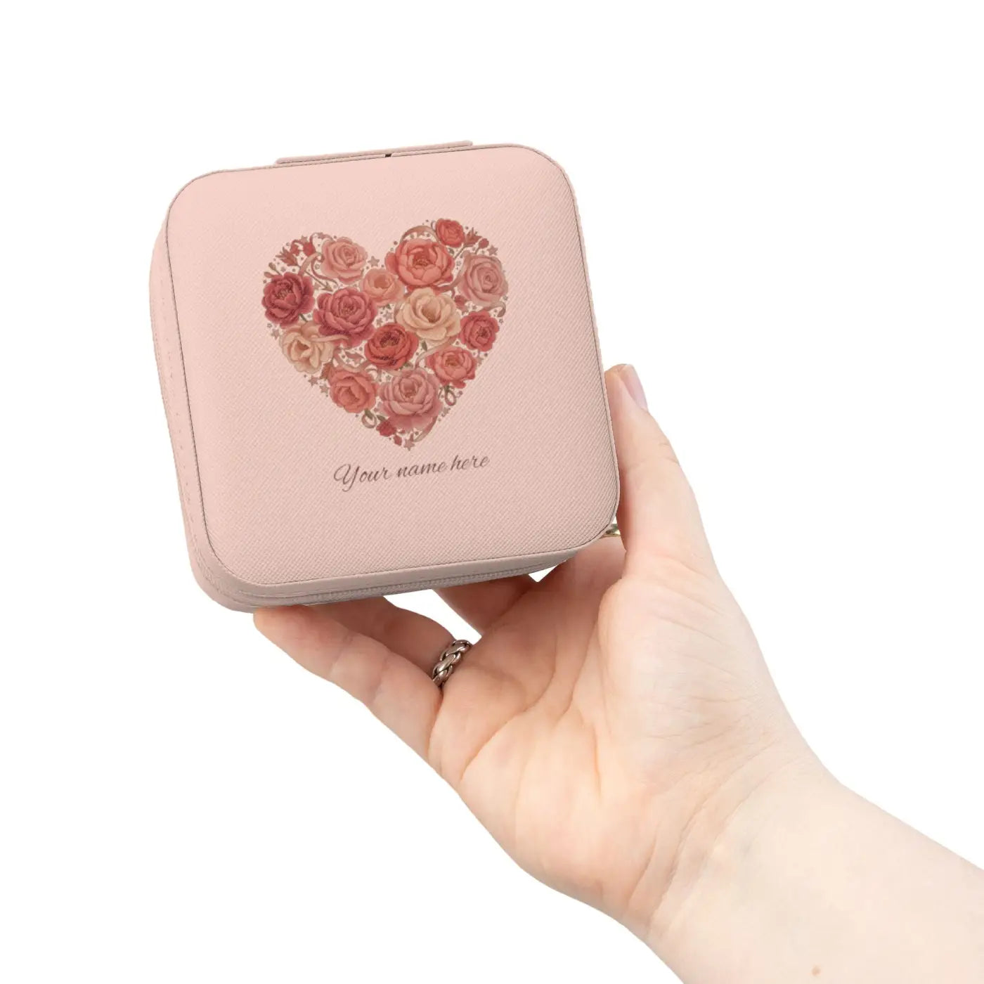 Floral Heart Jewelry Travel Case - Compact Pink Organizer - DipaliZ