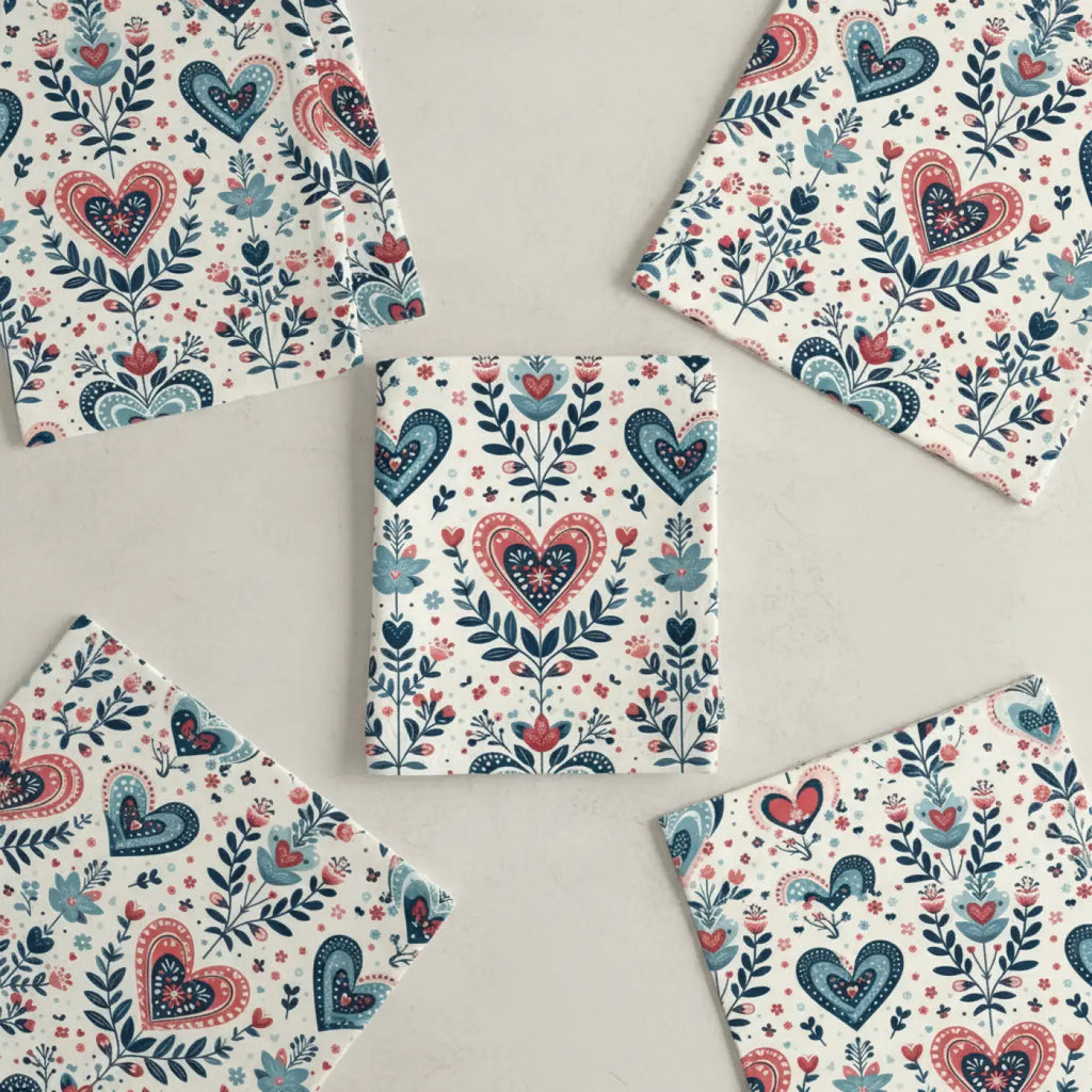 Floral Heart Napkins, Boho Table Decor, Romantic Dining, Perfect for Weddings, Birthdays, Baby Showers, or Picnics