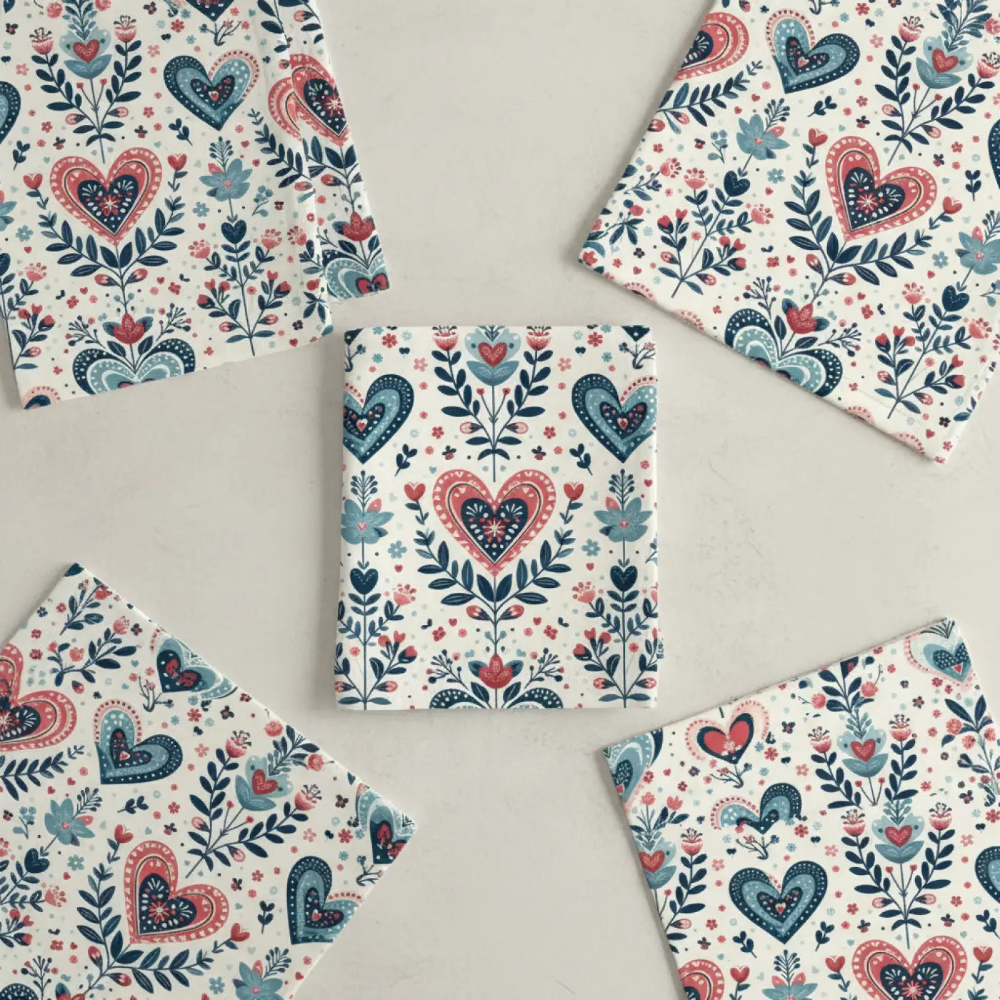 Floral Heart Napkins, Boho Table Decor, Romantic Dining, Perfect for Weddings, Birthdays, Baby Showers, or Picnics