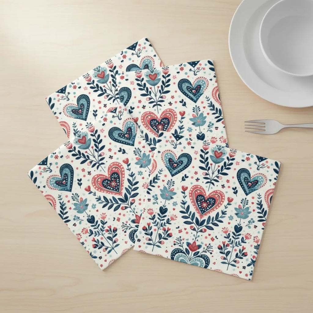 Floral Heart Napkins, Boho Table Decor, Romantic Dining, Perfect for Weddings, Birthdays, Baby Showers, or Picnics