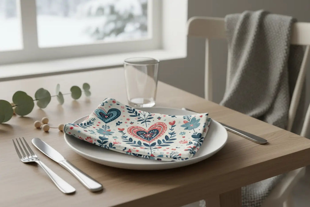 Floral Heart Napkins, Boho Table Decor, Romantic Dining, Perfect for Weddings, Birthdays, Baby Showers, or Picnics