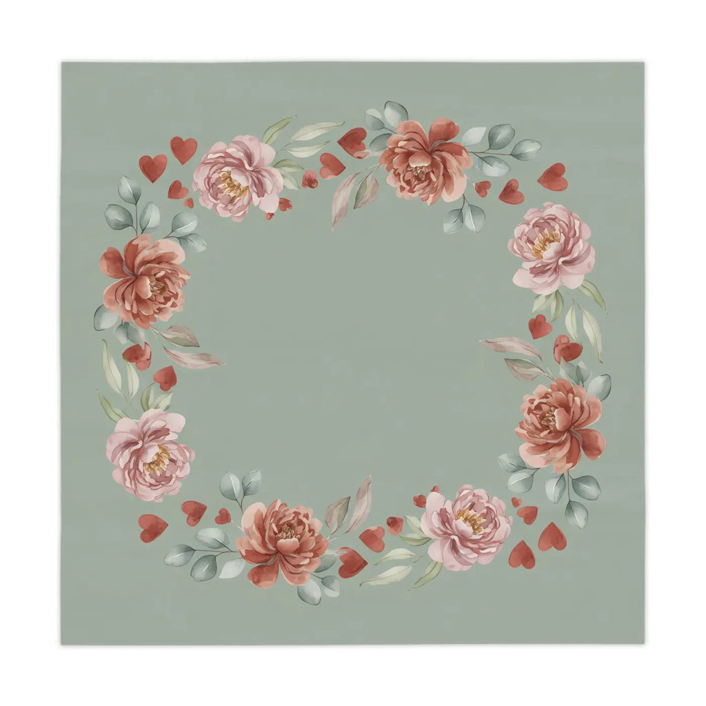 Floral Heart Wreath Tablecloth - Vintage Rose Square - DipaliZ