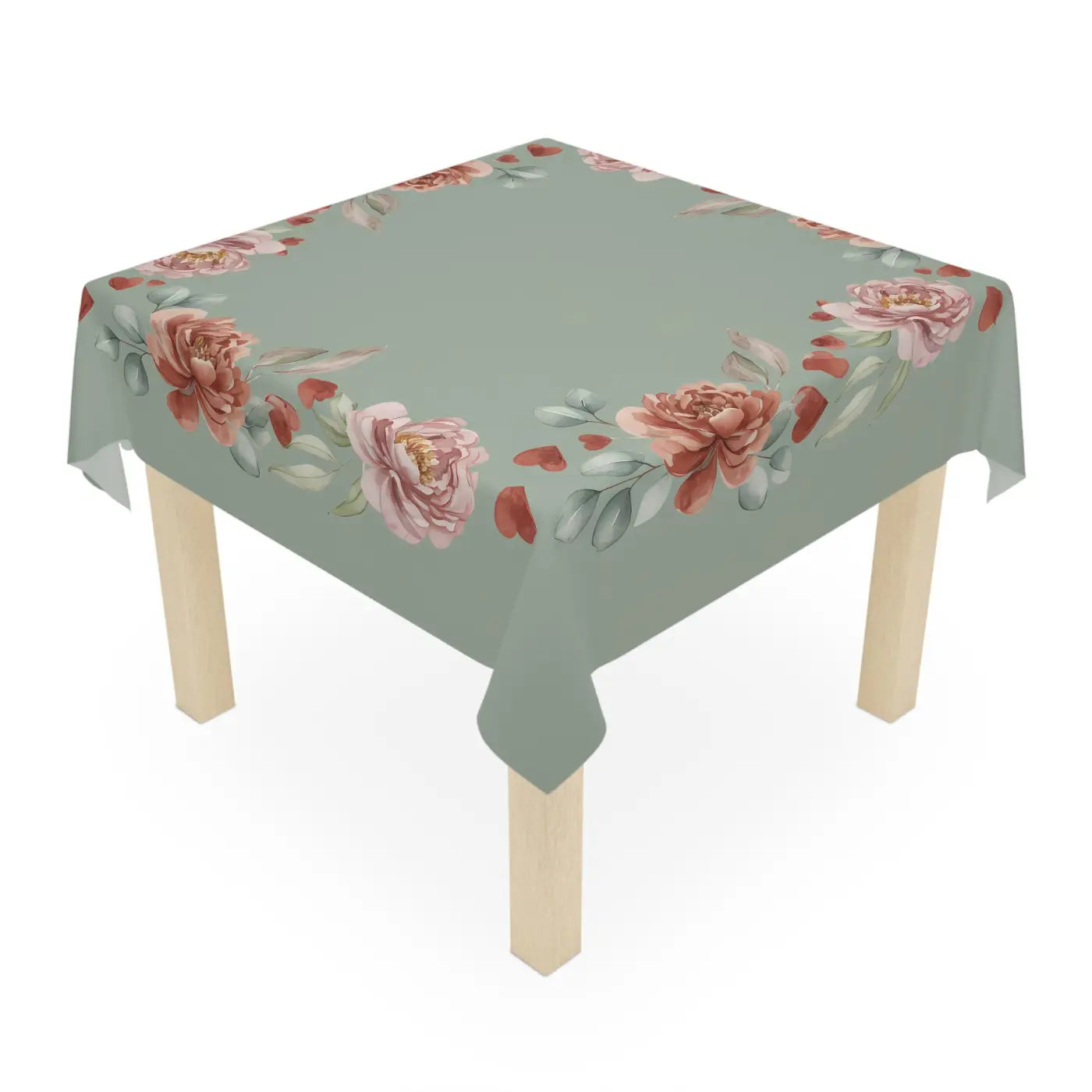 Floral Heart Wreath Tablecloth - Vintage Rose Square - DipaliZ
