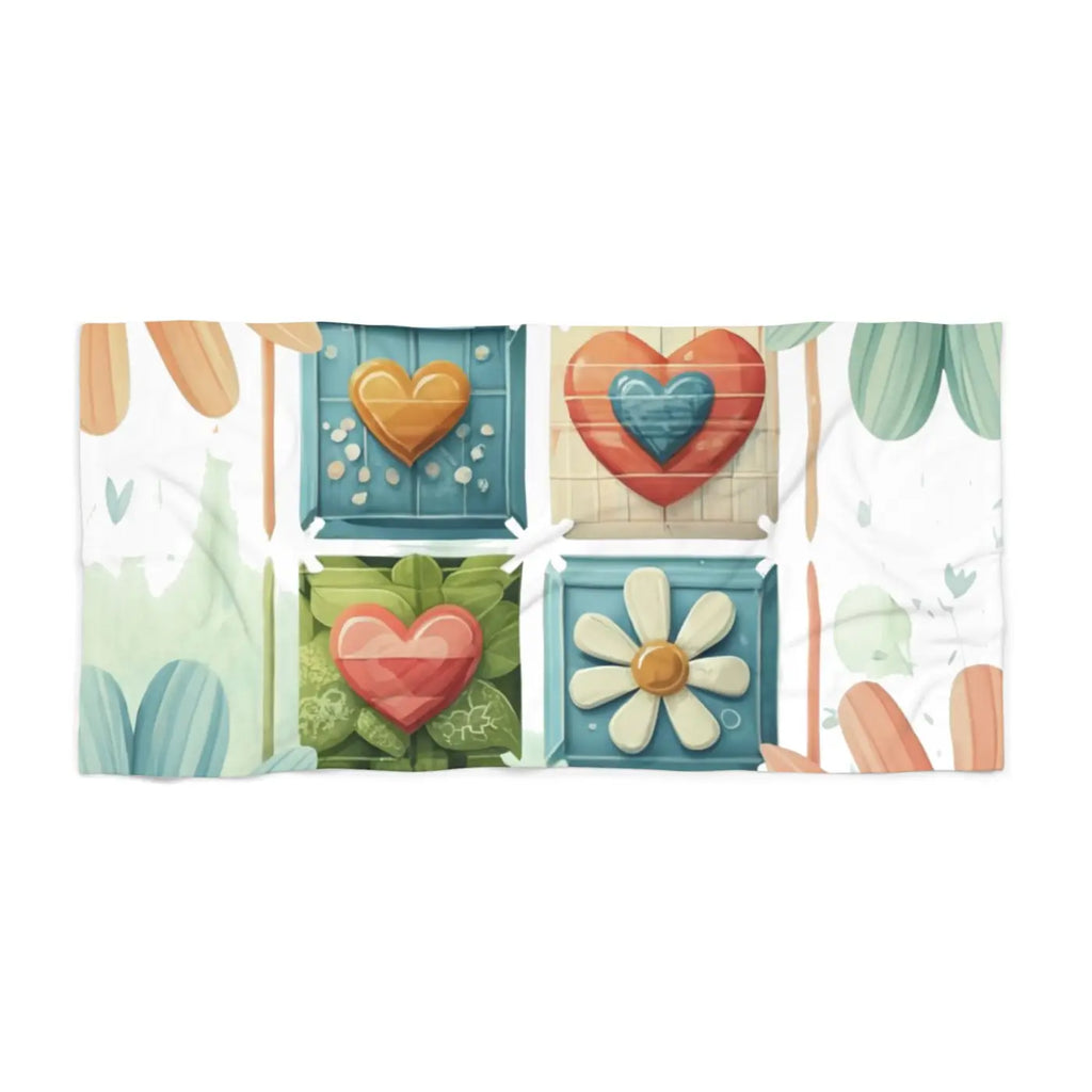Hearts Beach Towel - Plush Cotton Blend Beach Cloth - DipaliZ