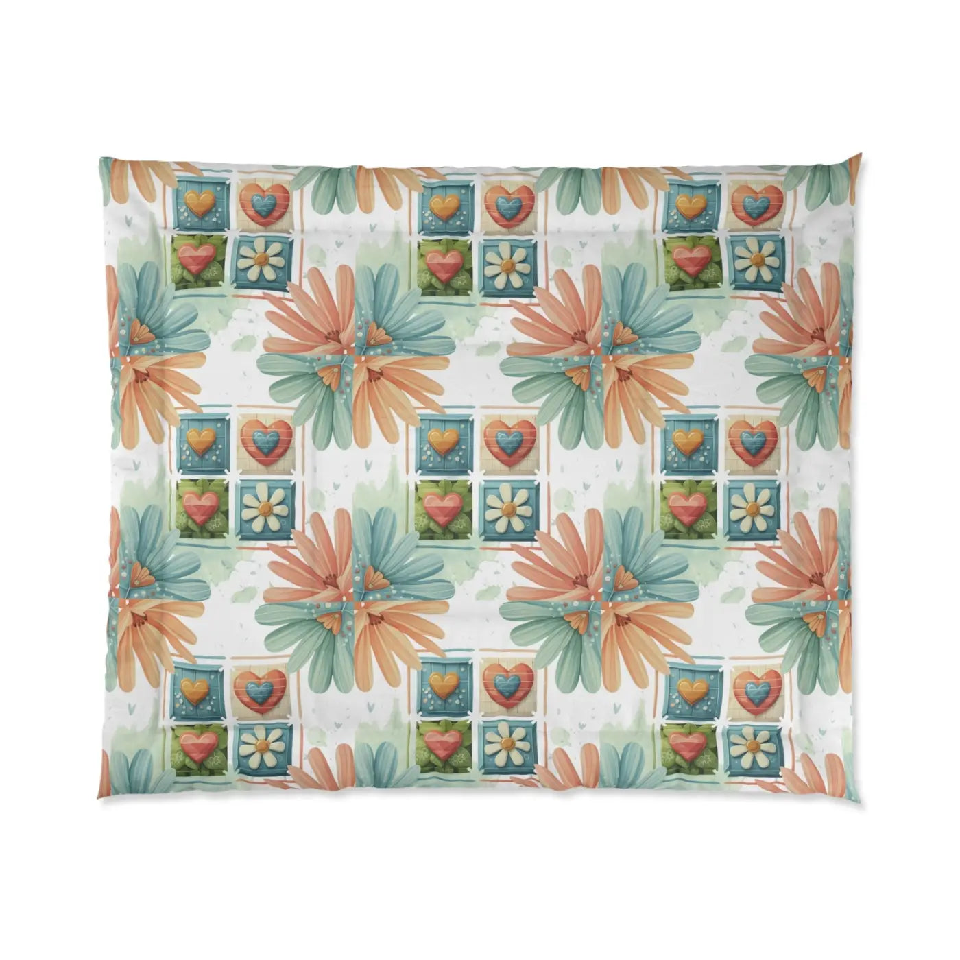 Floral Hearts Comforter - Cozy One-Sided Print - DipaliZ