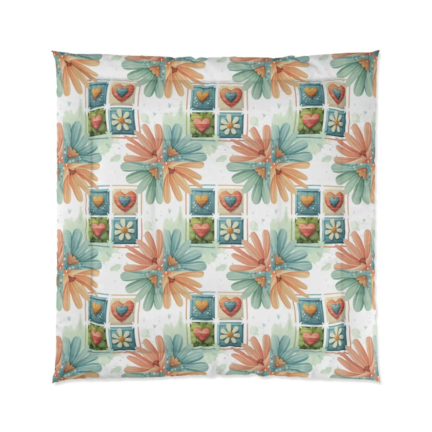 Floral Hearts Comforter - Cozy One-Sided Print - DipaliZ