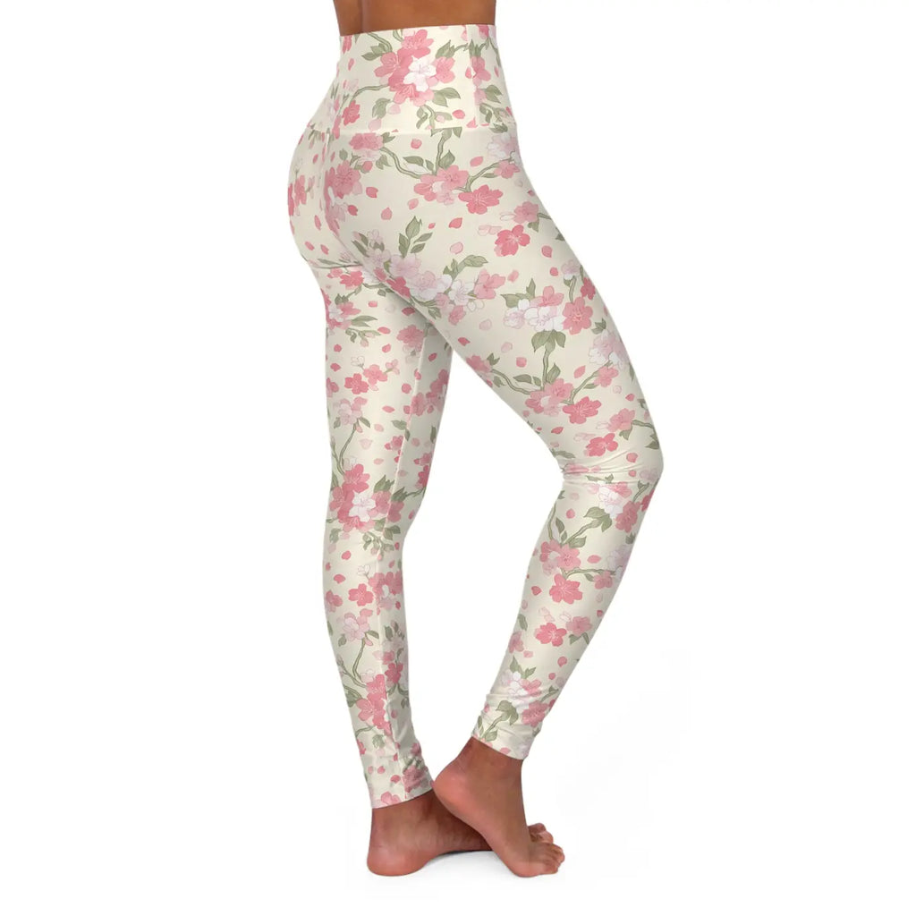 Pink Watercolor Blossom Yoga Leggings - Floral Activewear - DipaliZ