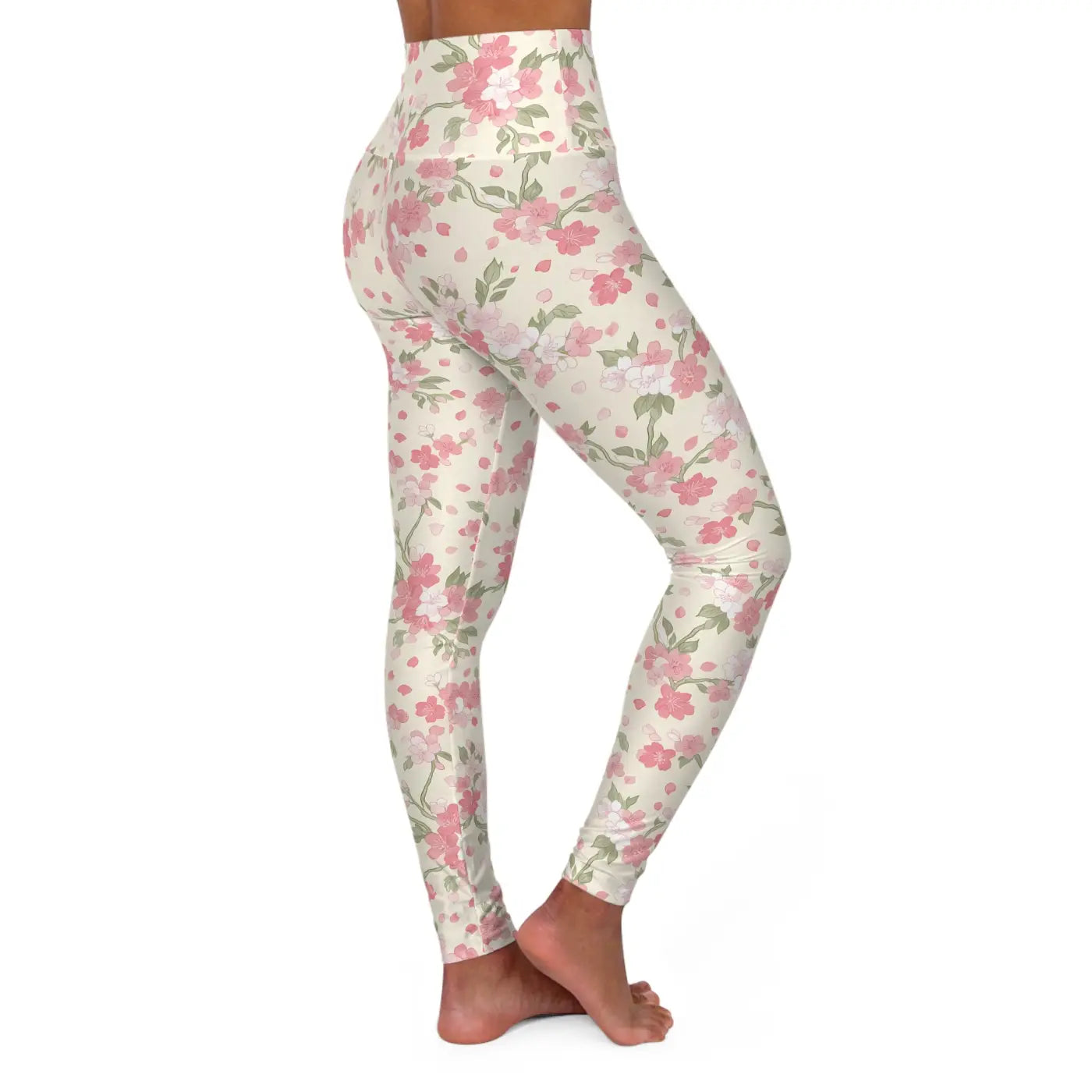 Pink Watercolor Blossom Yoga Leggings - Floral Activewear - DipaliZ