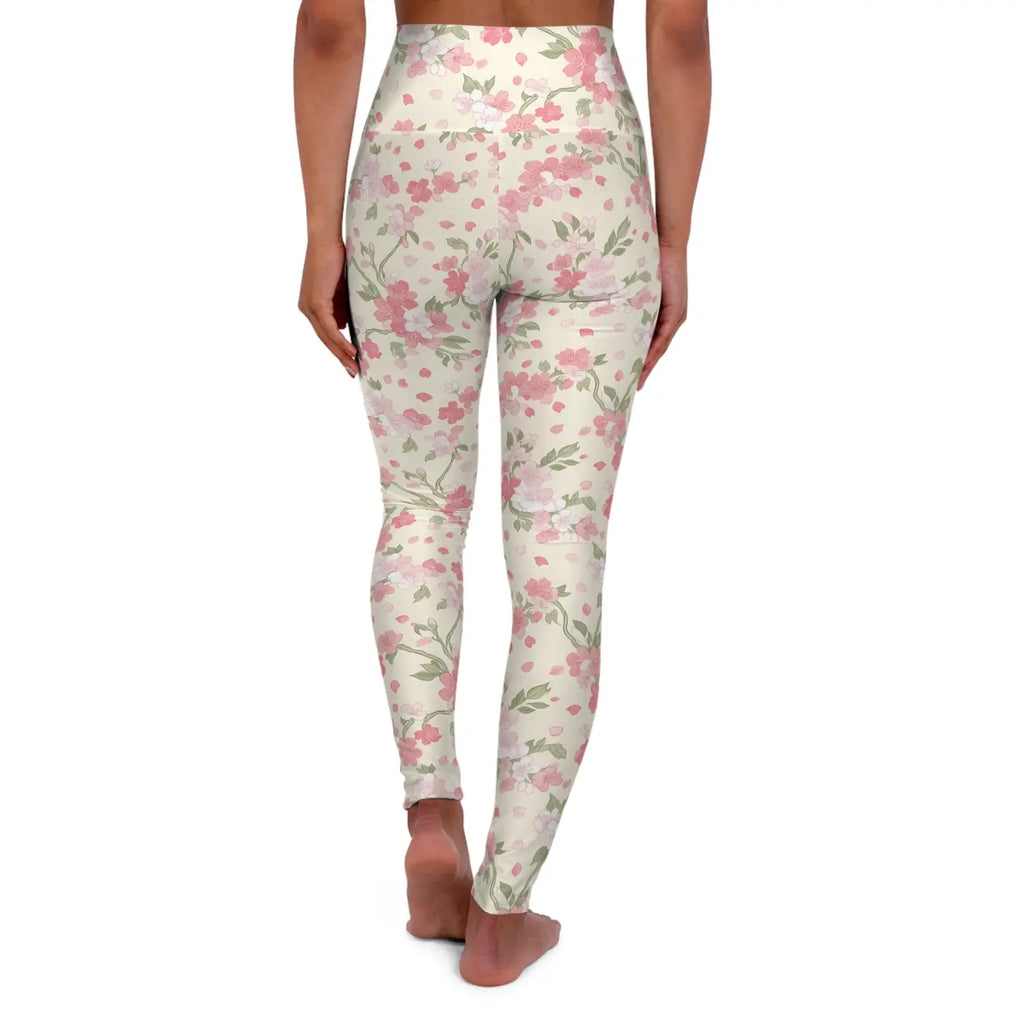 Pink Watercolor Blossom Yoga Leggings - Floral Activewear - DipaliZ