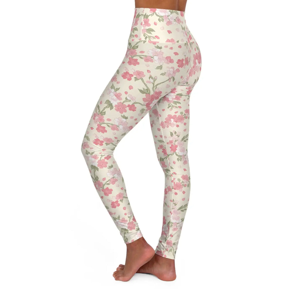 Pink Watercolor Blossom Yoga Leggings - Floral Activewear - DipaliZ