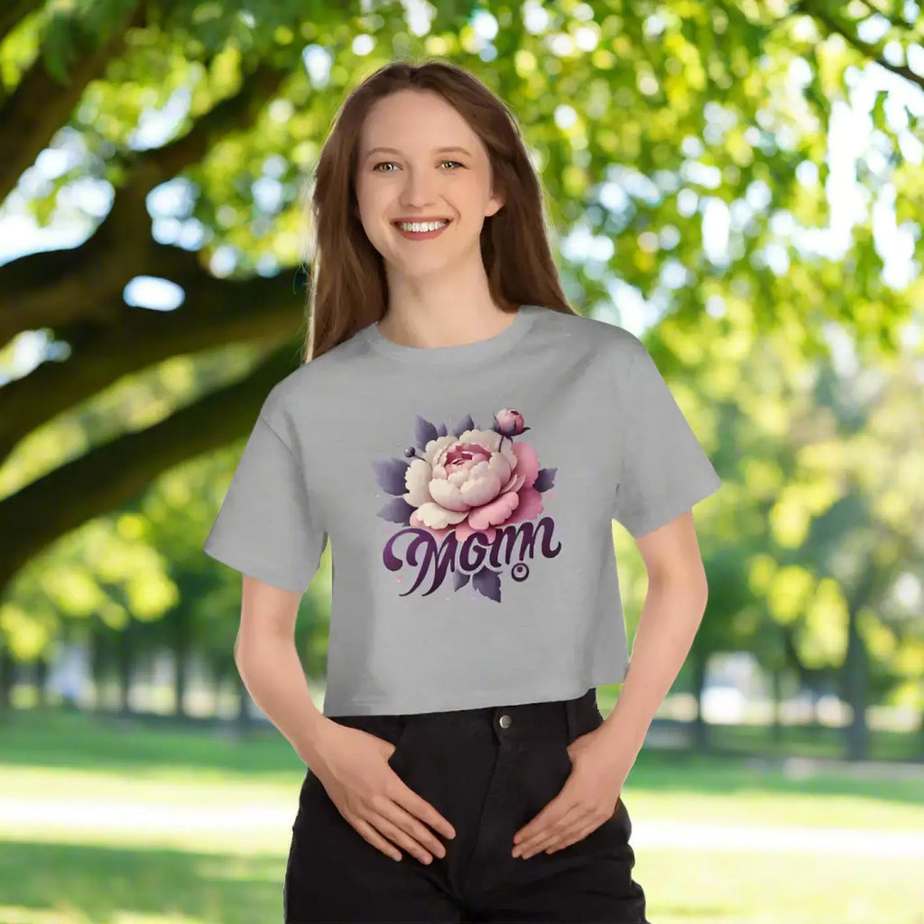 Vibrant Floral Mom Cropped Tee - Everyday Comfort - DipaliZ