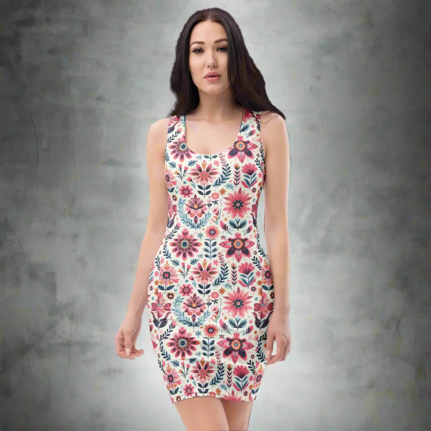 Floral Pattern Bodycon Dress - Curve Hugging Style - DipaliZ