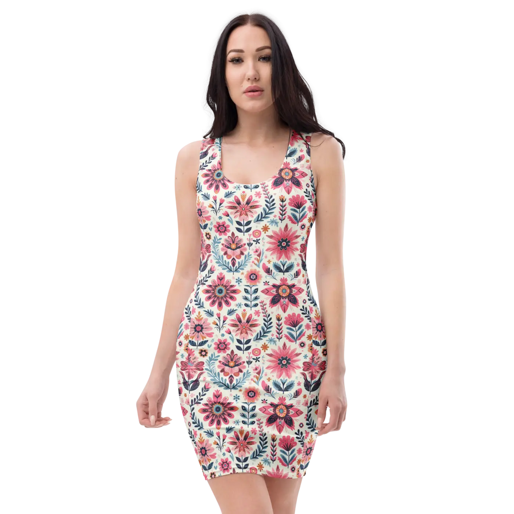 Floral Pattern Bodycon Dress - Curve Hugging Style - DipaliZ