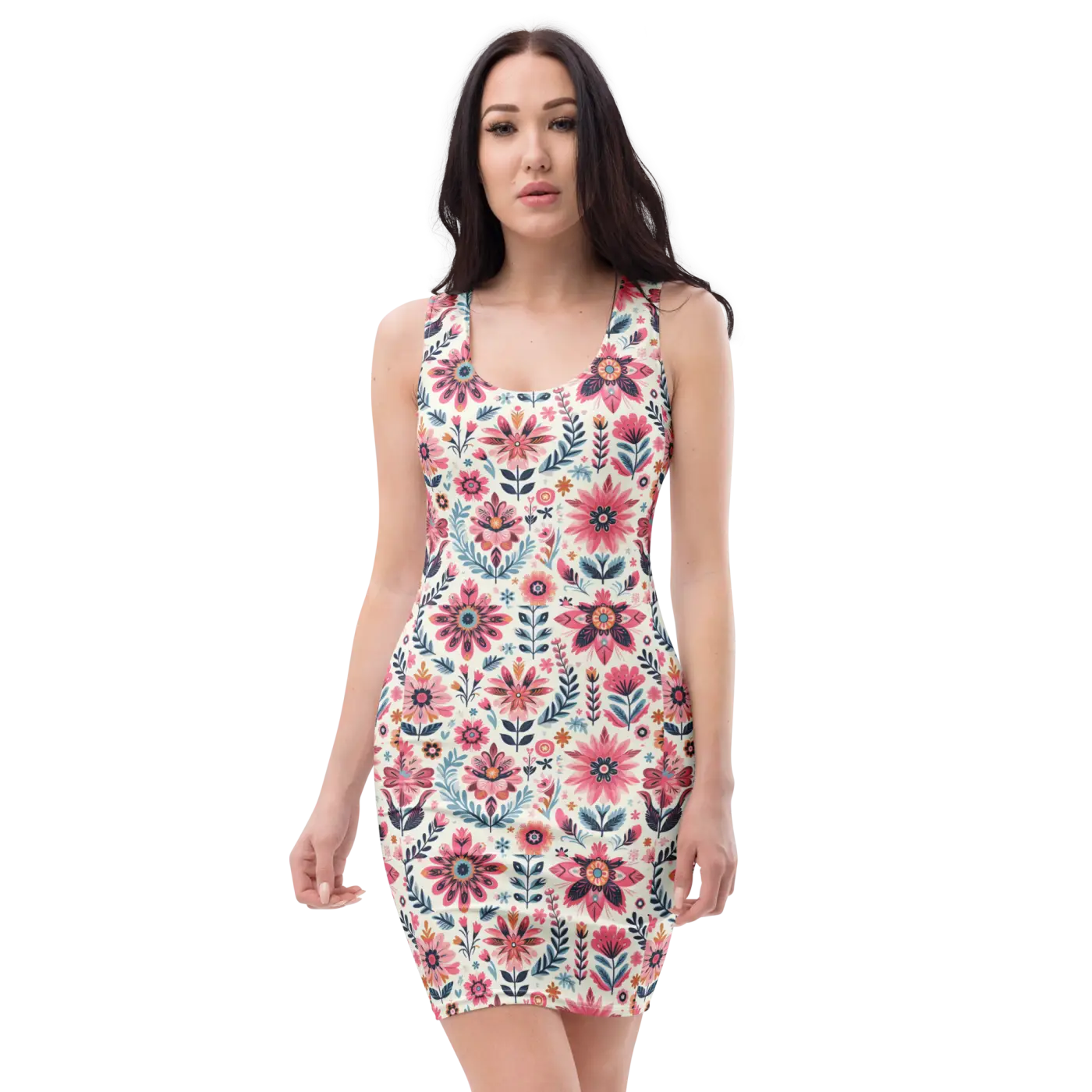 Floral Pattern Bodycon Dress - Curve Hugging Style - DipaliZ
