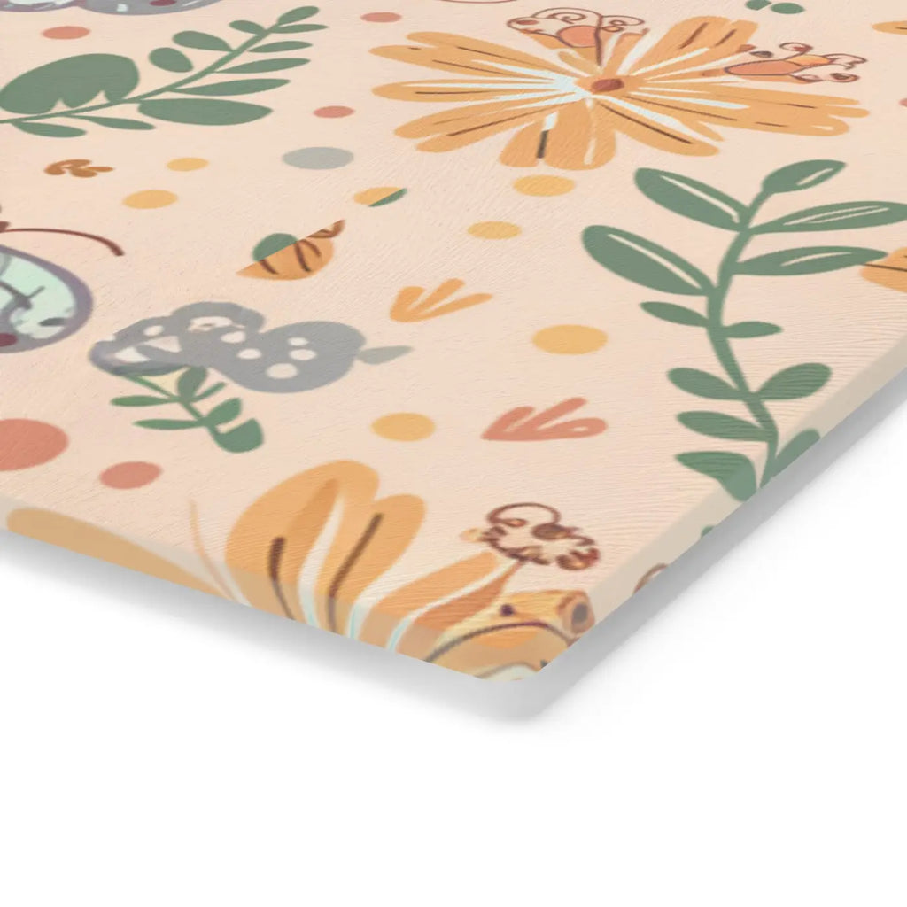 Floral Orange Cutting Board - Tempered Glass Construction - DipaliZ