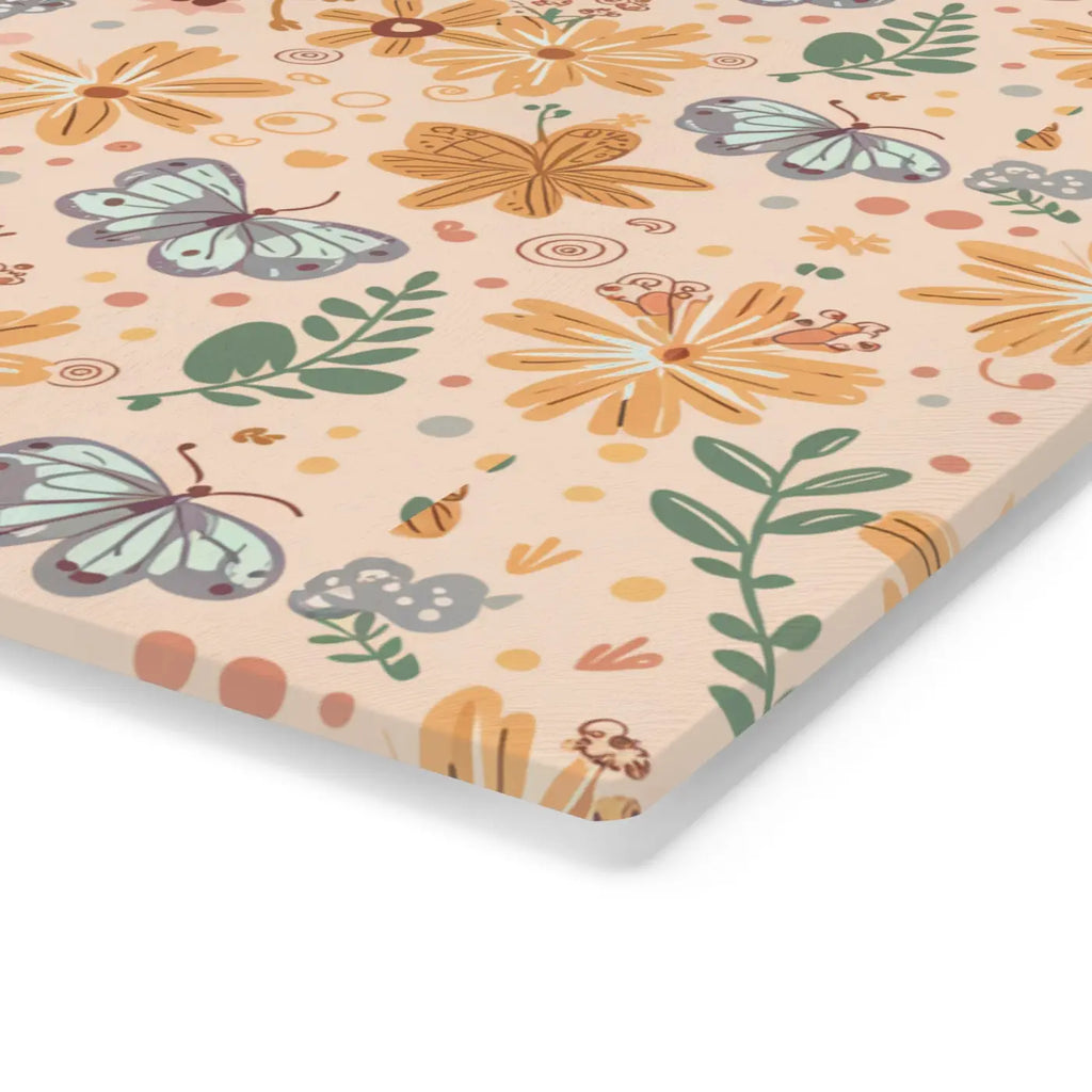 Floral Orange Cutting Board - Tempered Glass Construction - DipaliZ