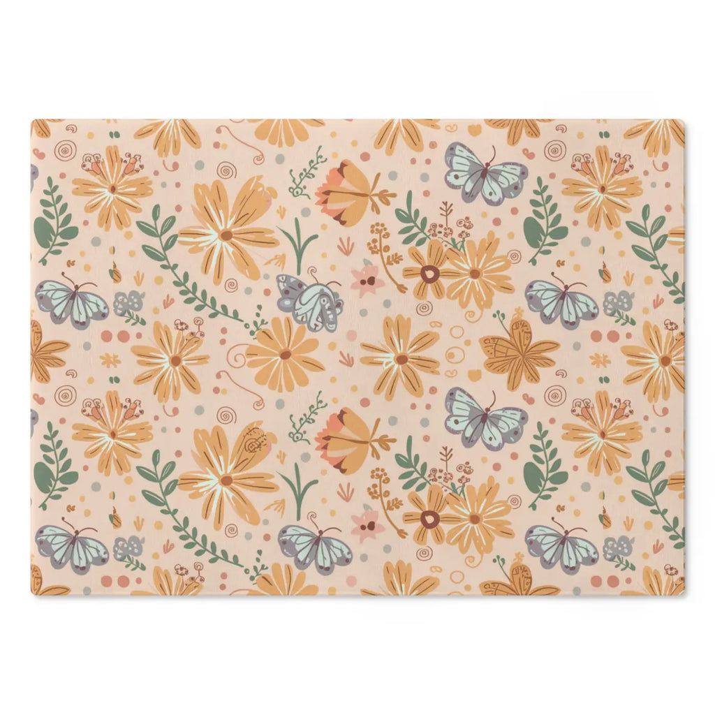 Floral Orange Cutting Board - Tempered Glass Construction - DipaliZ