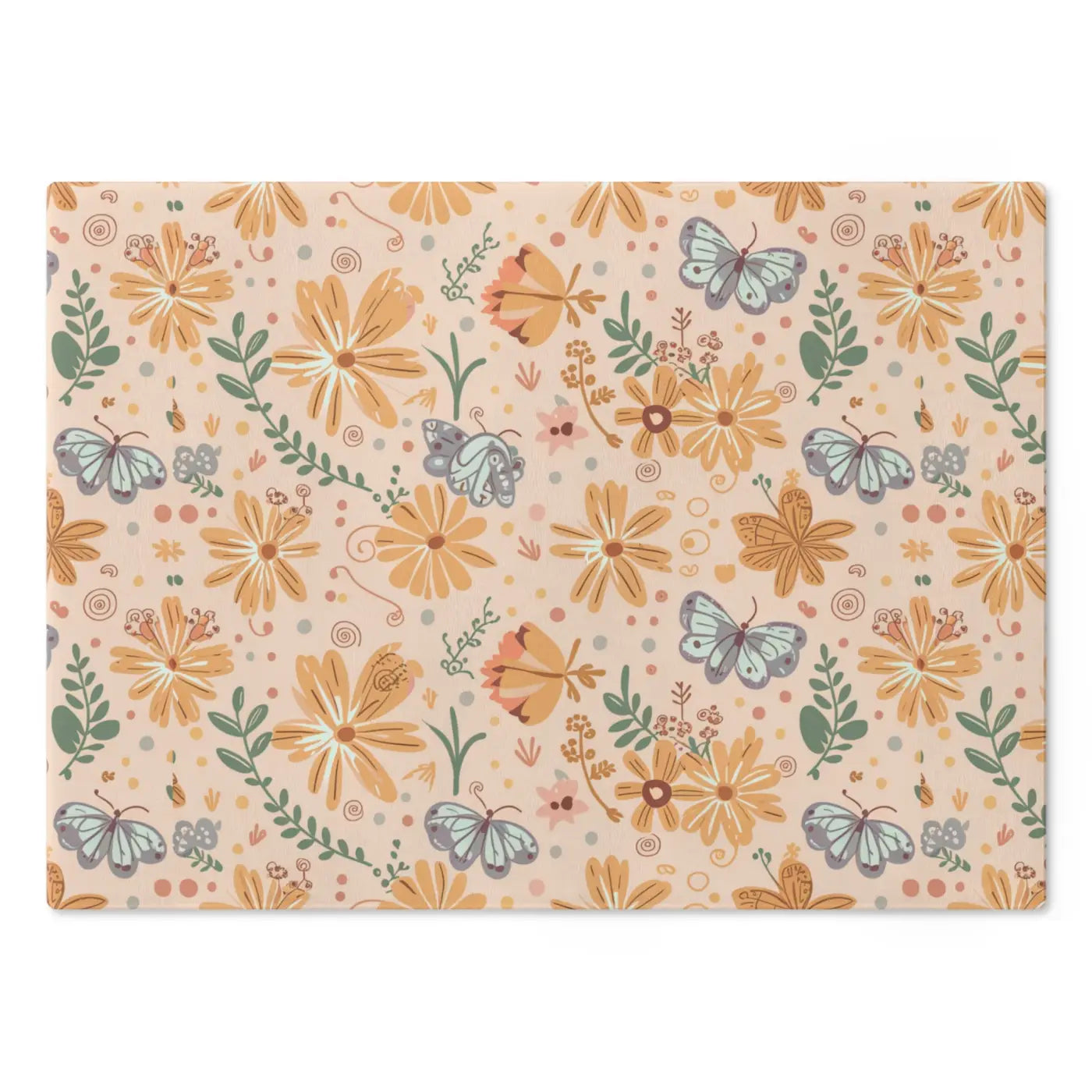 Floral Orange Cutting Board - Tempered Glass Construction - DipaliZ