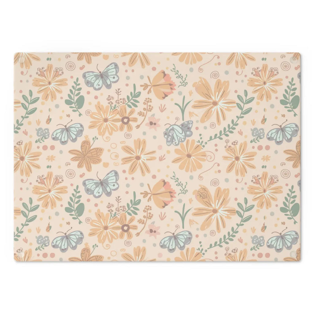 Floral Orange Cutting Board - Tempered Glass Construction - DipaliZ