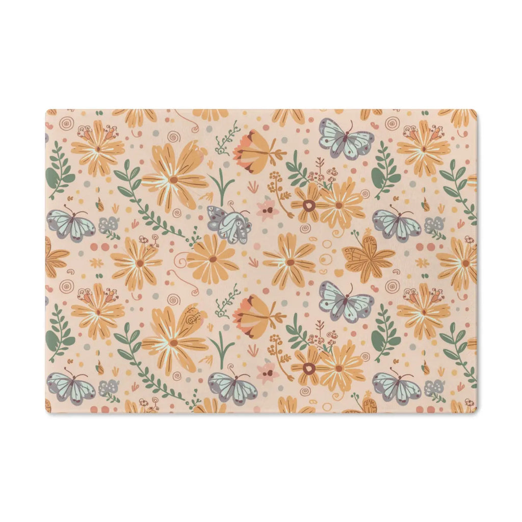 Floral Orange Cutting Board - Tempered Glass Construction - DipaliZ