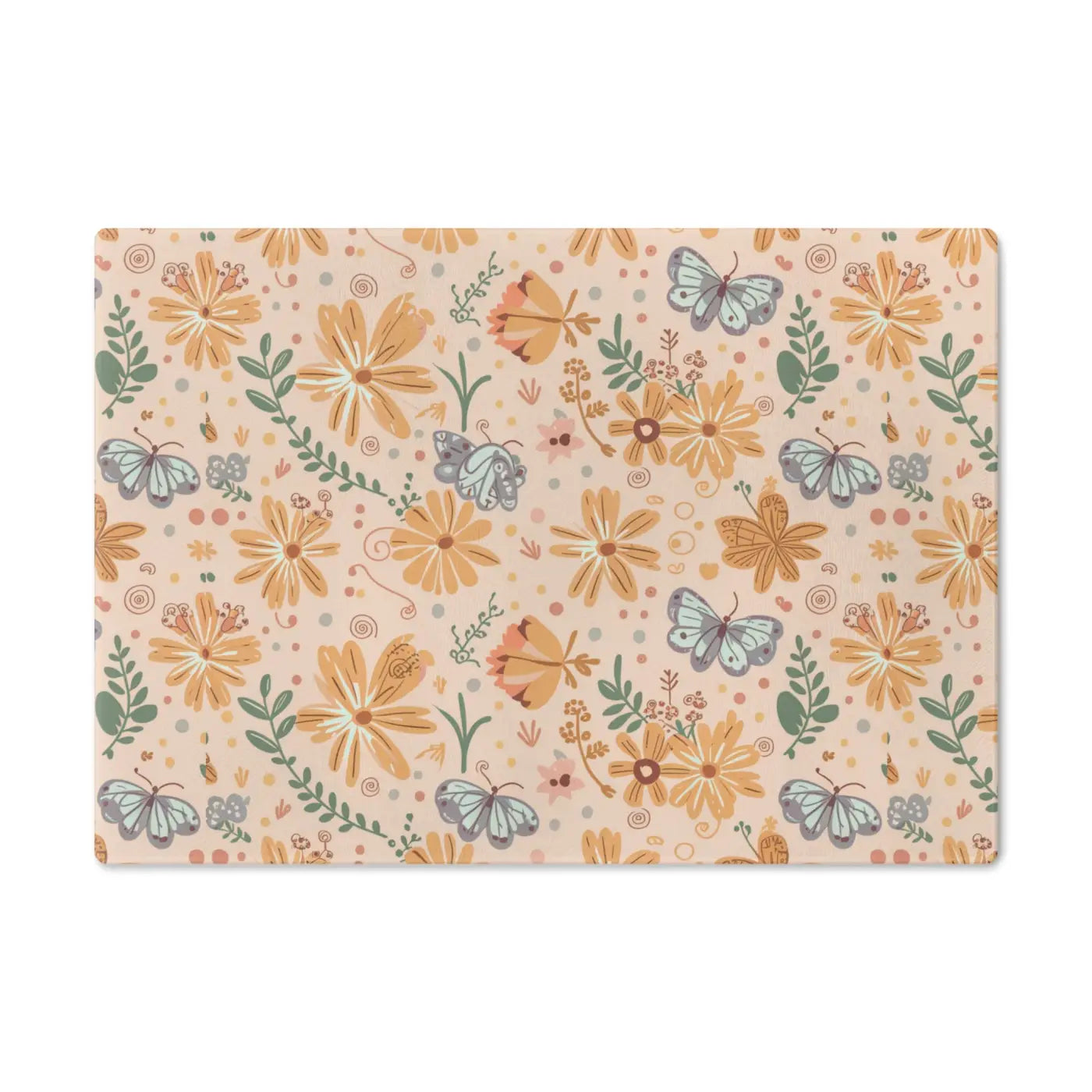 Floral Orange Cutting Board - Tempered Glass Construction - DipaliZ
