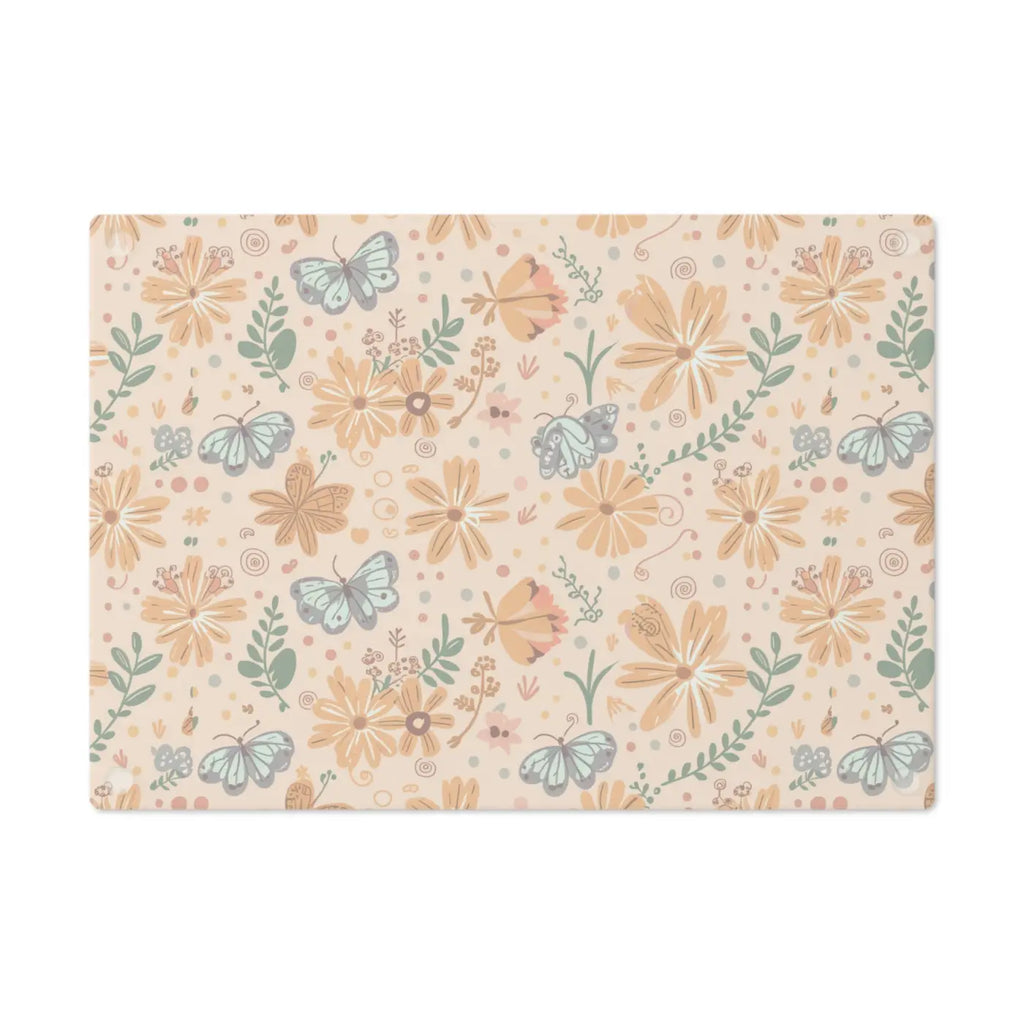Floral Orange Cutting Board - Tempered Glass Construction - DipaliZ