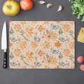 Floral Orange Cutting Board - Tempered Glass Construction - DipaliZ