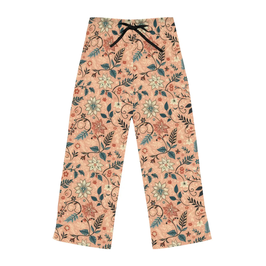 Floral Pattern Pajama Pants - Peach Loungewear Staple - DipaliZ