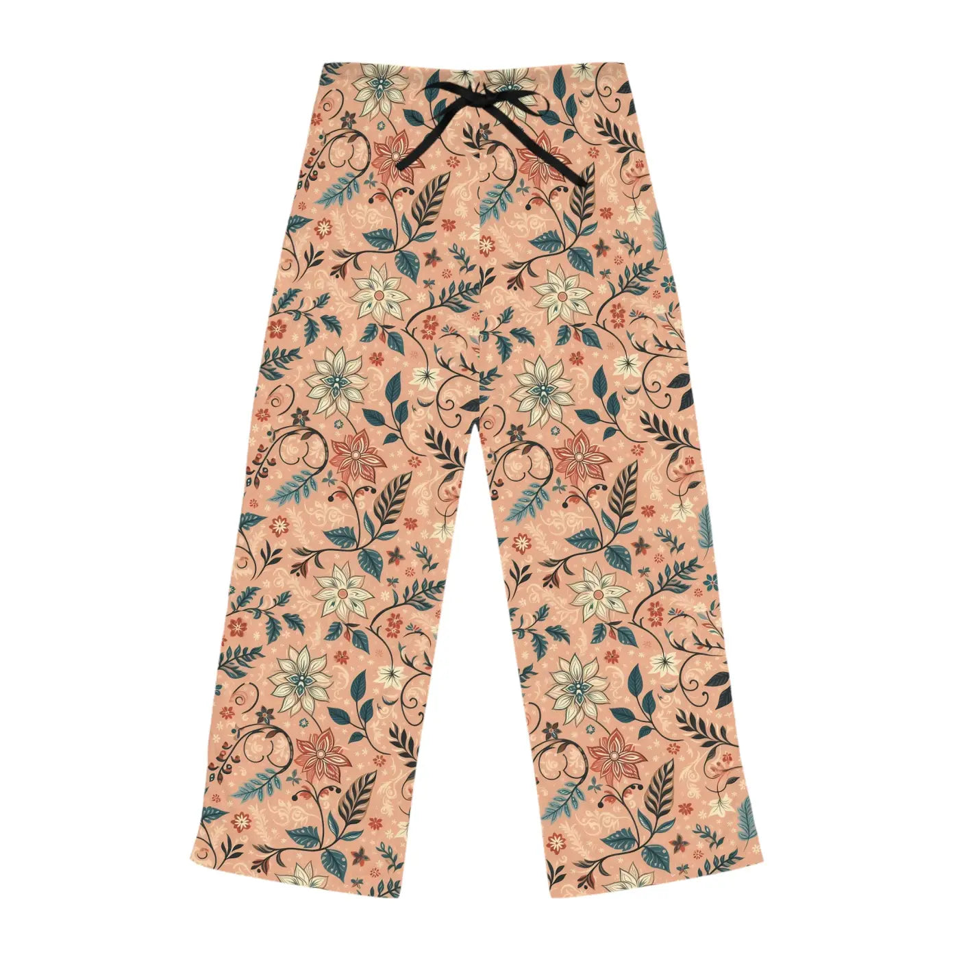 Floral Pattern Pajama Pants - Peach Loungewear Staple - DipaliZ