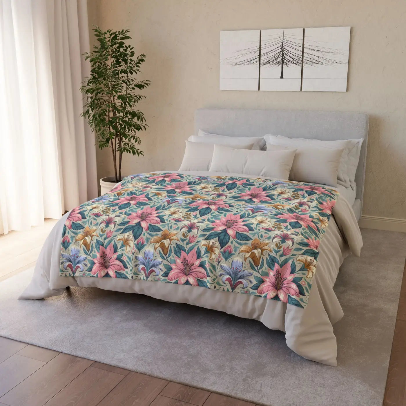 Soft Polyester Blanket - Floral One-Sided Print - DipaliZ