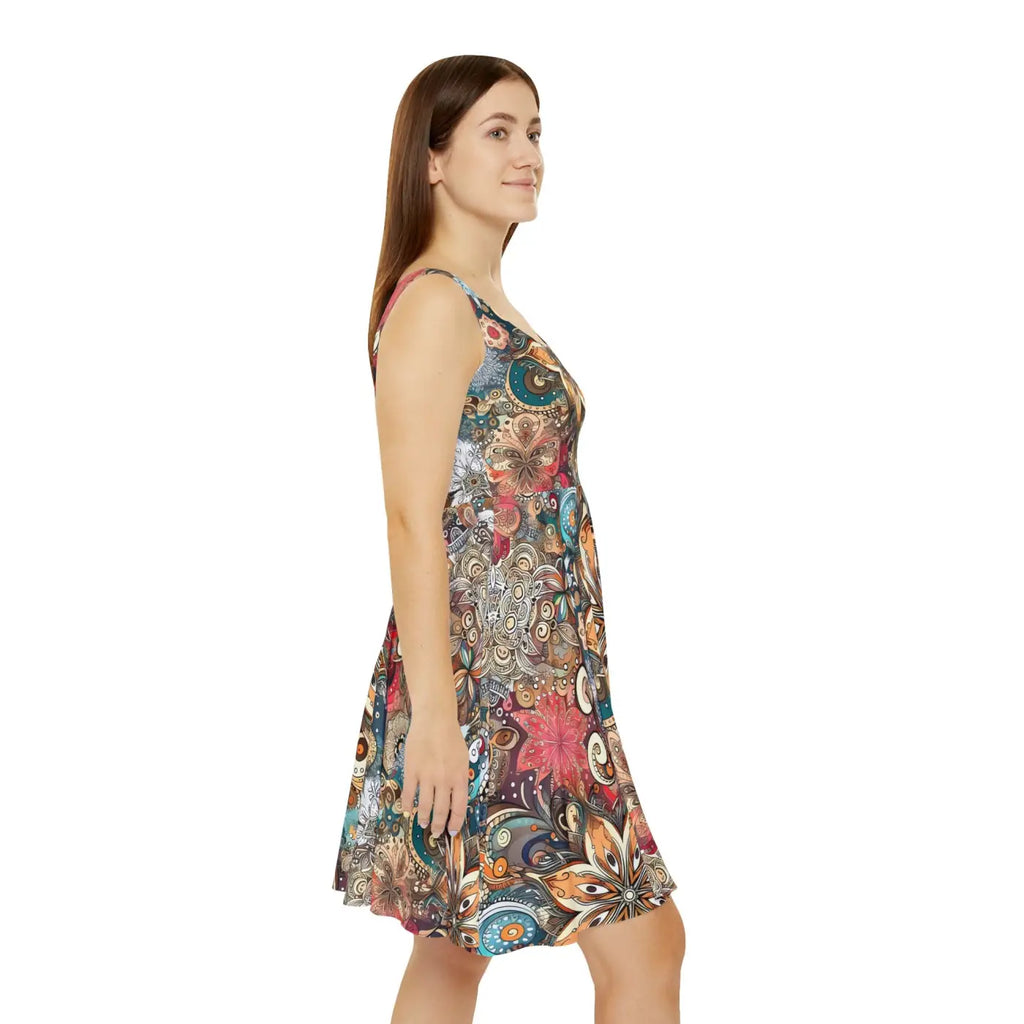 Vibrant Skater Dress - Bold Floral Pattern 290gsm - DipaliZ