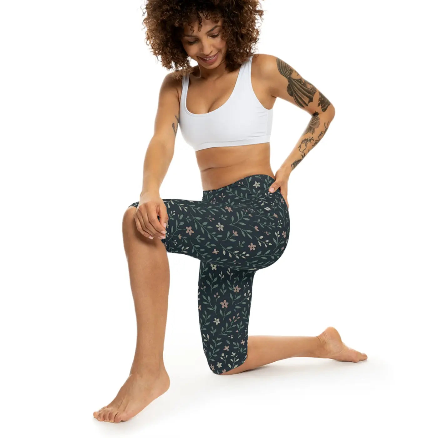 Floral Capri Leggings - Comfortable Workout Style - DipaliZ