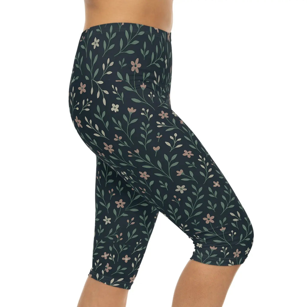 Floral Capri Leggings - Comfortable Workout Style - DipaliZ