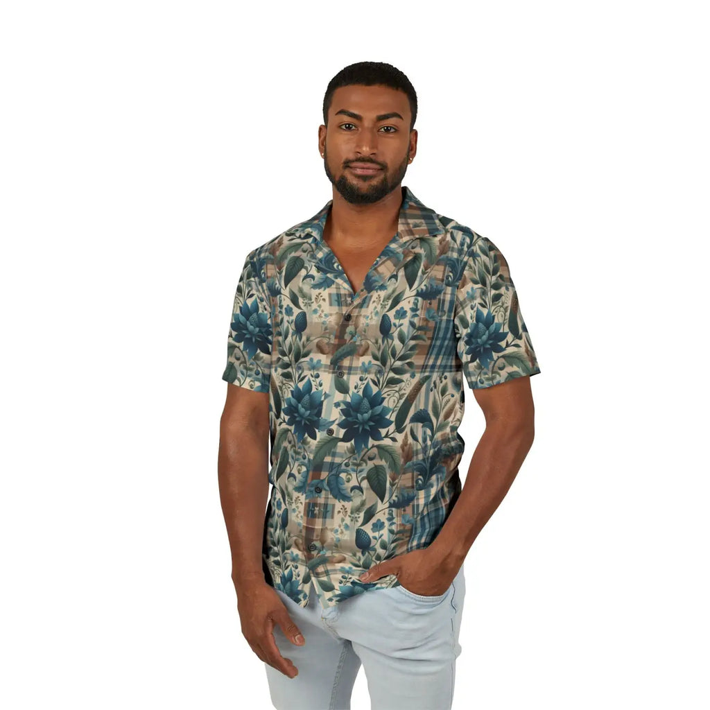 Men's Floral Plaid Hawaiian Camp Shirt - Summer Style - DipaliZ